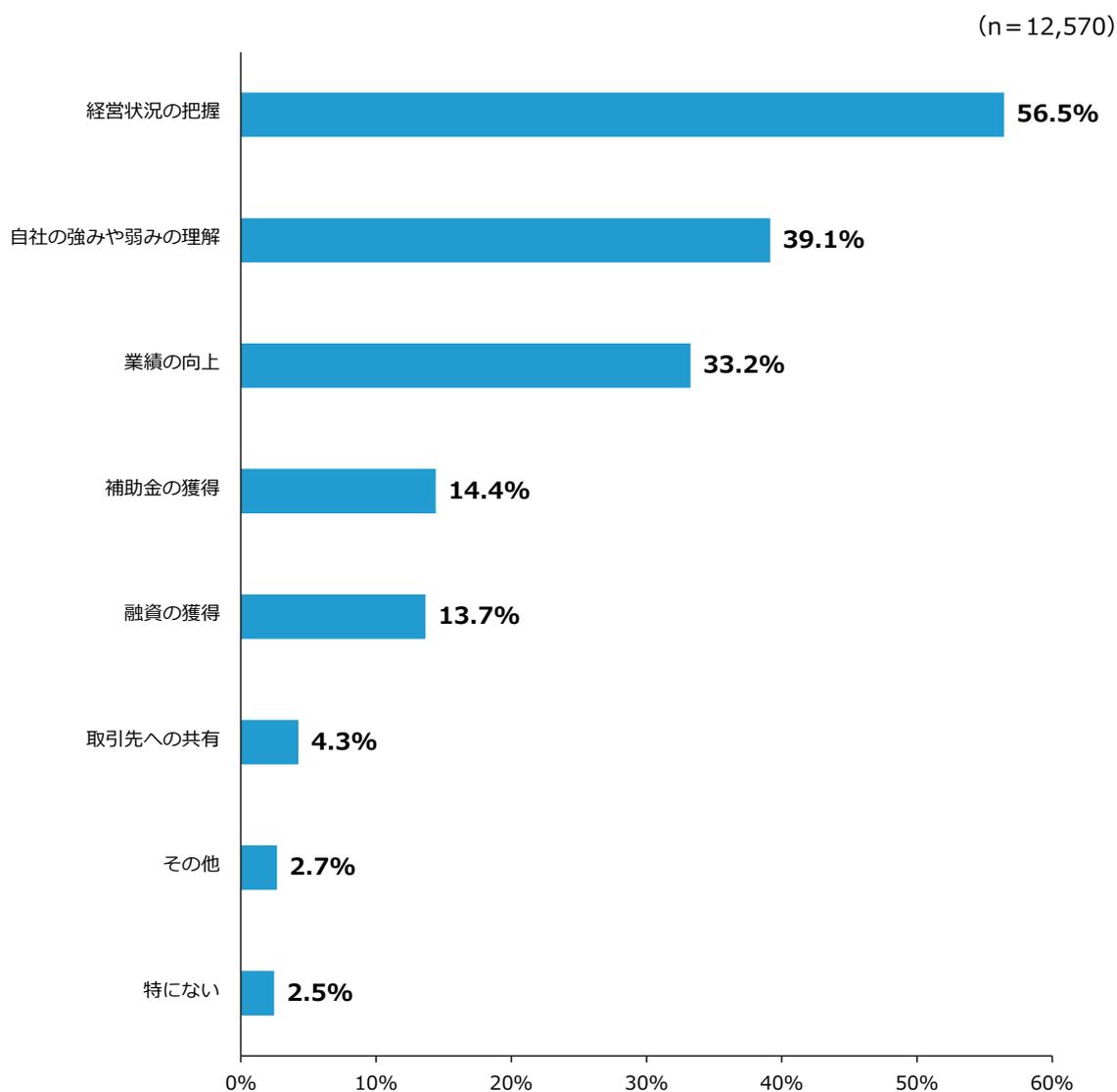 Horizontal bar chart showing the percentage of respondents who achieved various goals through business plan formulation. The y-axis lists the goals, and the x-axis shows the percentage from 0% to 60%.