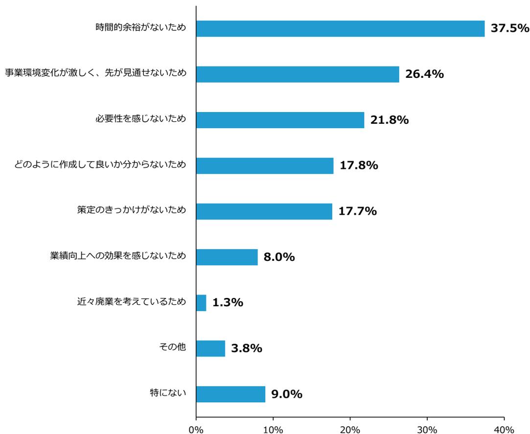 Horizontal bar chart showing reasons for not creating a business plan. The x-axis represents percentages from 0% to 40%.