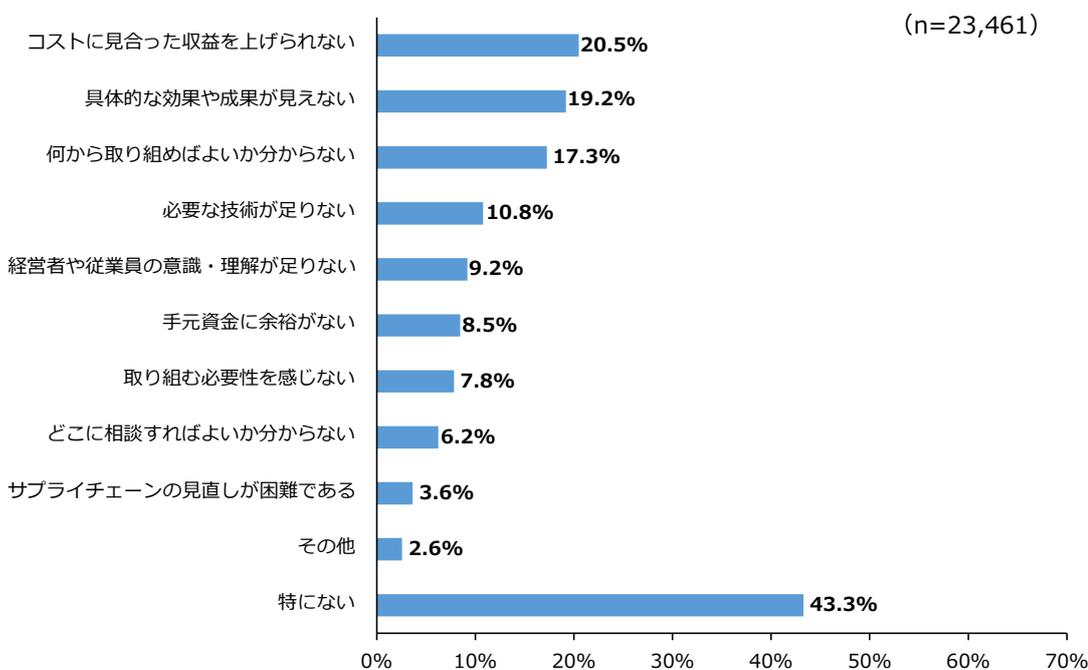 Horizontal bar chart showing problems encountered when promoting circular economy initiatives. The chart lists 11 categories with their respective percentages.