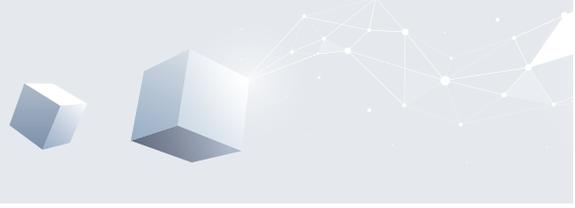 Decorative graphic of two blue cubes and a network line pattern in the top right corner.