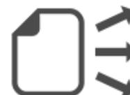 Icon of a document with three arrows pointing outwards, symbolizing flexible export control.